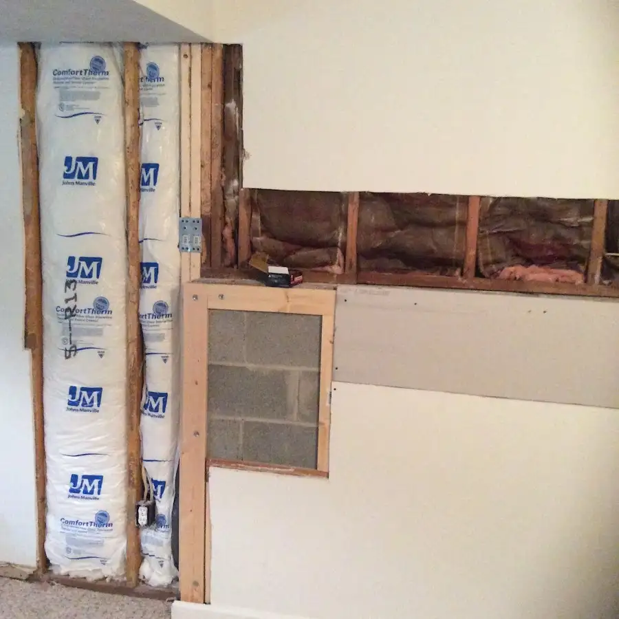 Wall insulation replacement during Basement Flood Cleanup in Fate